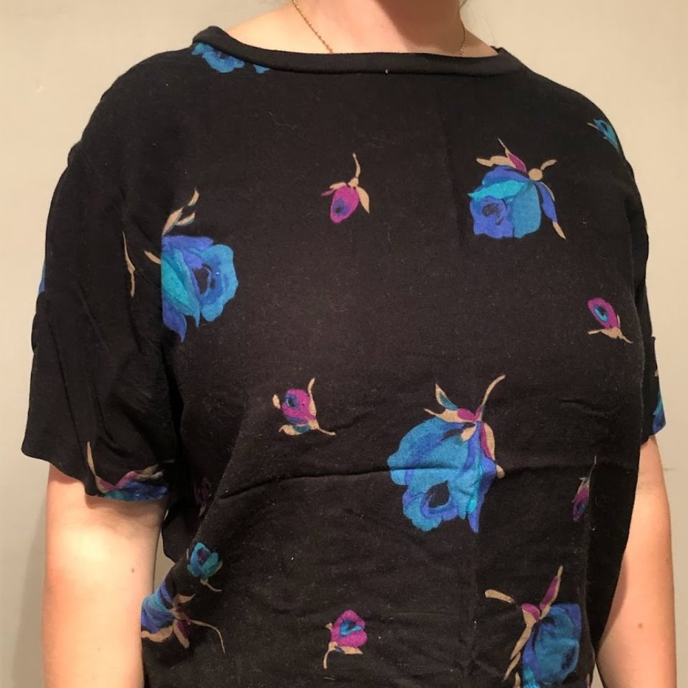 Vinage F Shay Blue Floral Vintage Top Size 16